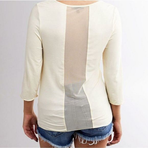 NEW Buckle BKE Red ¾ Sleeve V-Neck Top Shirt Blouse with Mesh Inset‎ Small - Picture 2 of 7